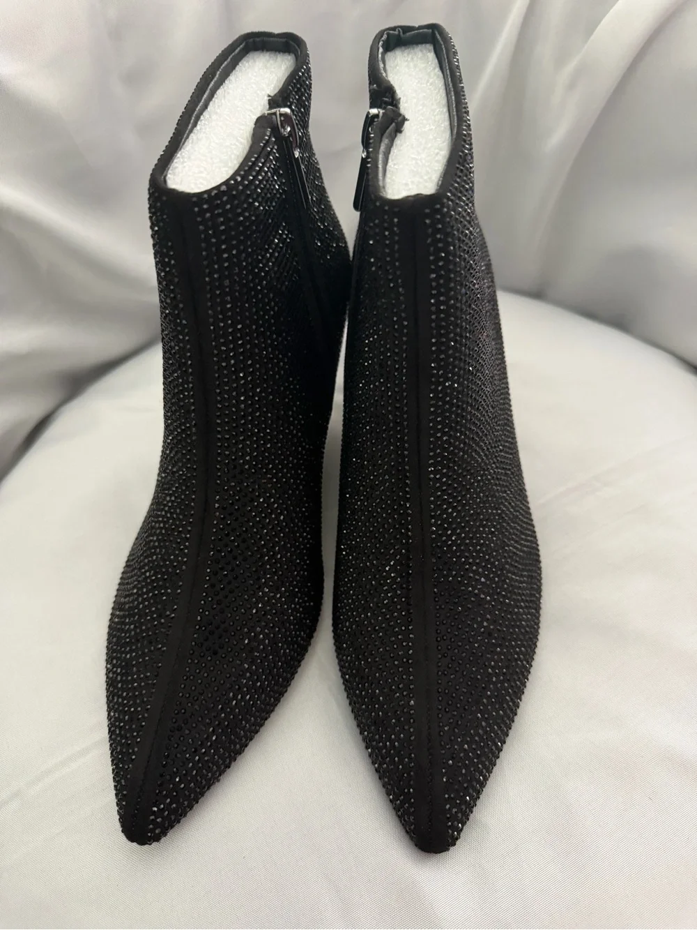 Women's Black Rhinestones Embellished Pointed-Toe Ankle Boot 2 inch heel
